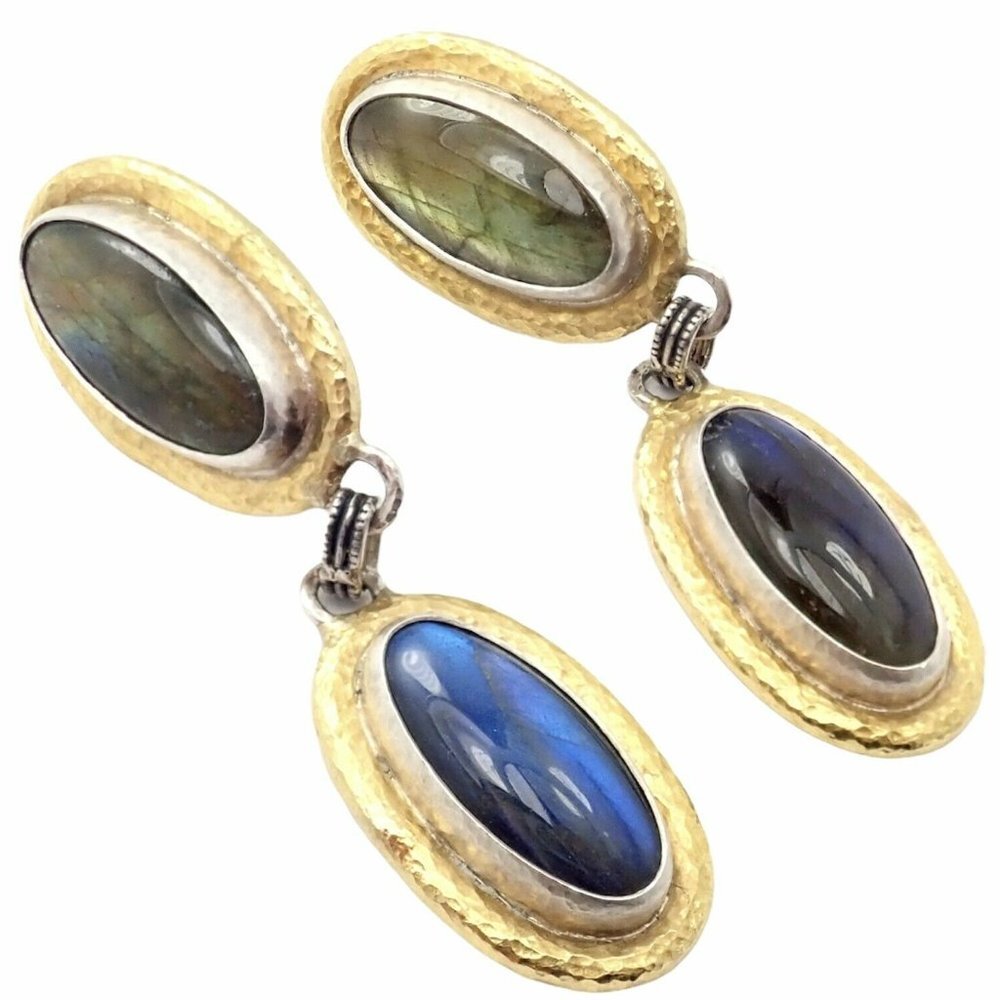 Authentic Gurhan Hammered Sterling Silver 24k Gold Labradorite Kyanite Earrings​